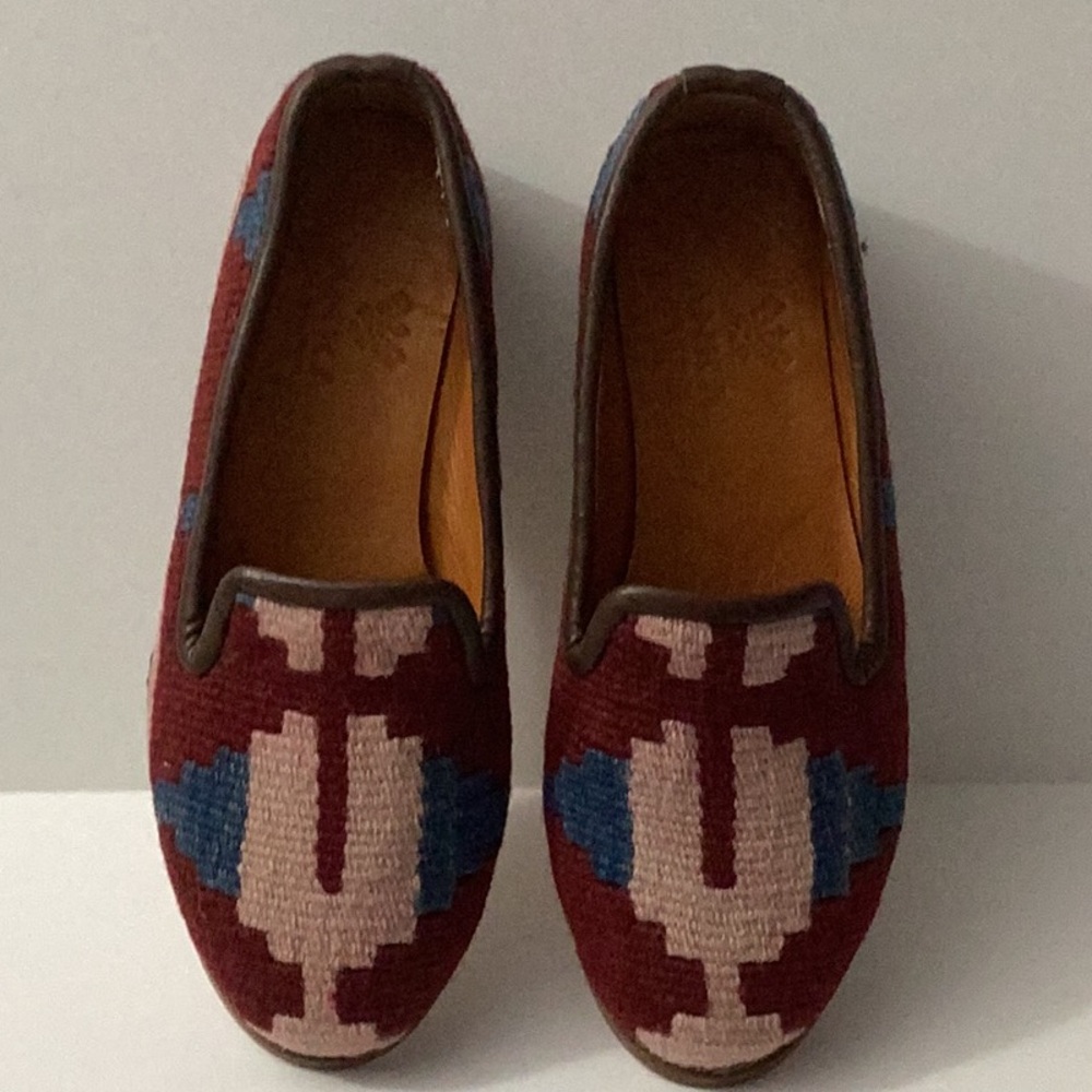 New Anka Craft Kilim Loafers  100% Wool Upper with Leather Size 37